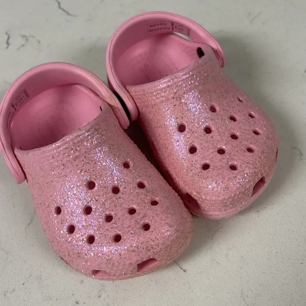 Crocs Littles Kids Pink Glitter Clogs - Pink Size 4 Unlined Glitter